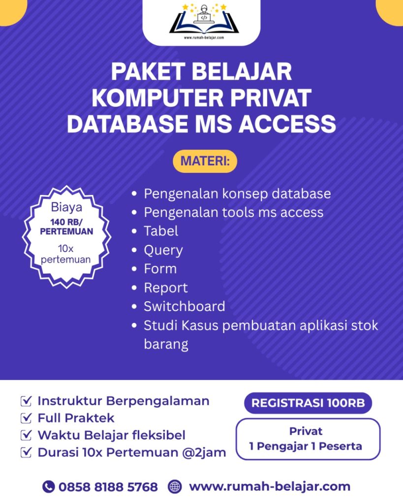 Paket Belajar Komputer Privat Database MS Access di Rumah Belajar YMII Cileungsi